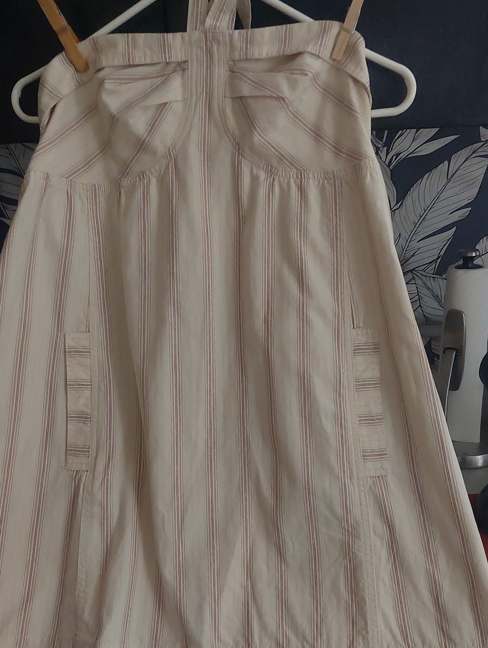 Gianni Bini Cream and Red-Beige Striped Backless Sundress